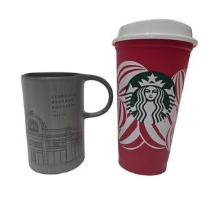 Lot Of 2 Starbucks 2018 Reserve Seattle Gray Slate 10oz & 2024 16oz Red Holiday